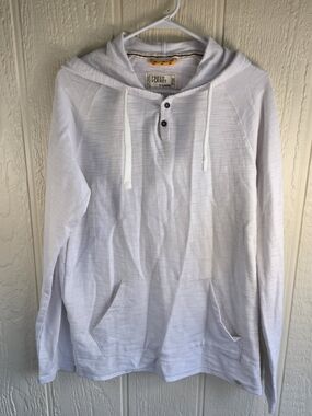 Free Planet White Hooded Knit Henley - Men's Lightweight Pullover, Size XL